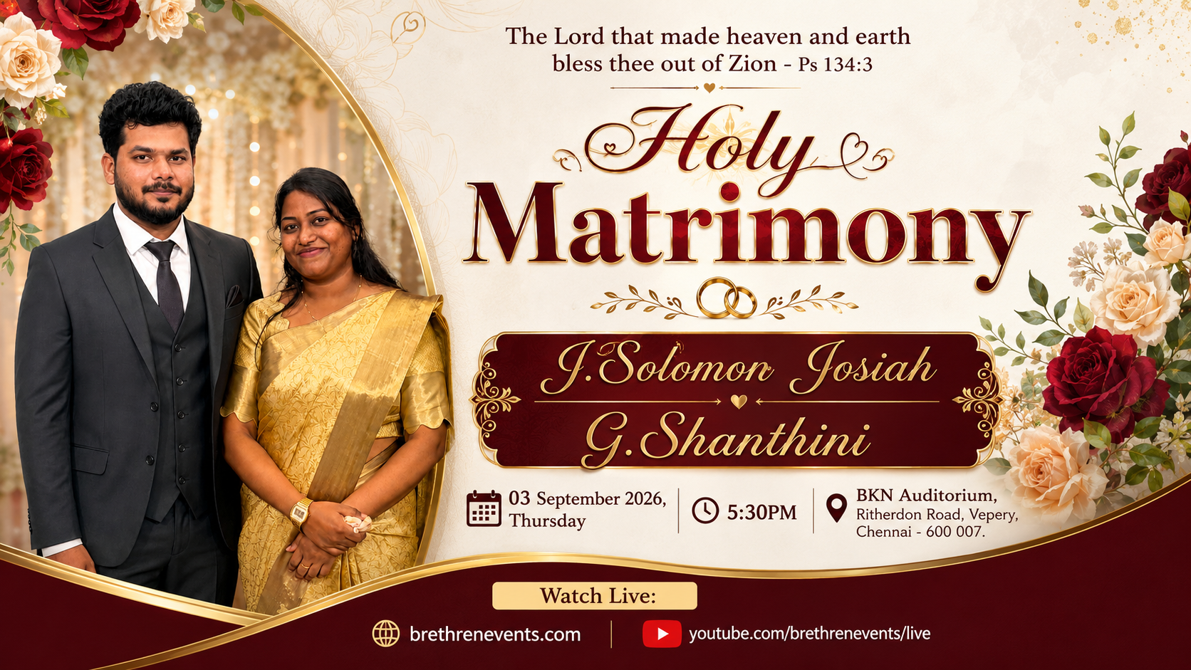Holy Matrimony | J.Solomon Josiah & G.Shanthini Poster